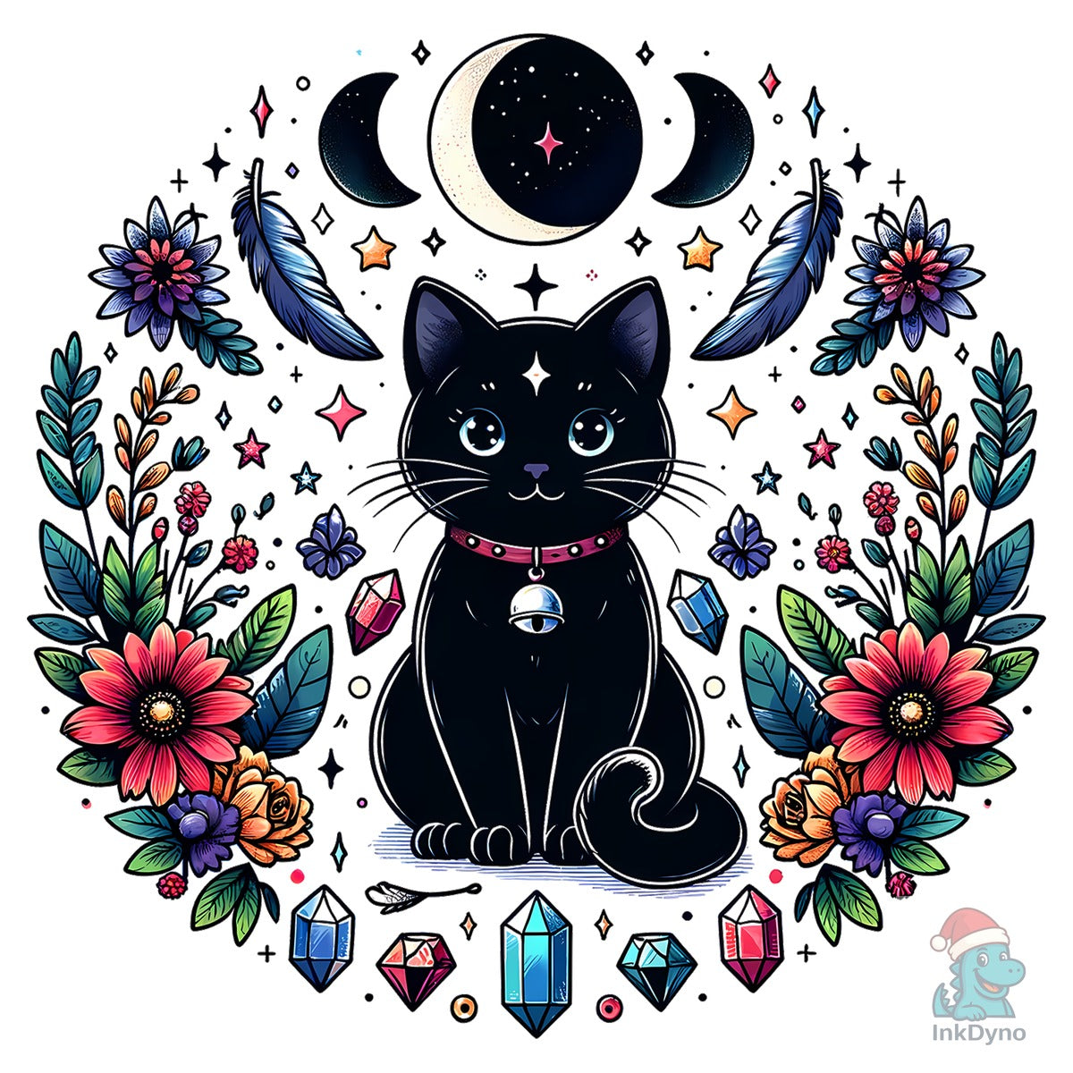 Moon Phases Witch Cat Design