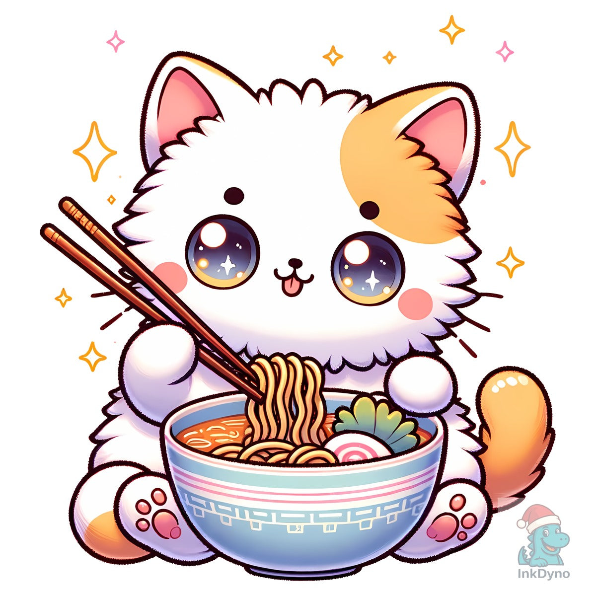 Kawaii Cute Cat Earting Ramen Design
