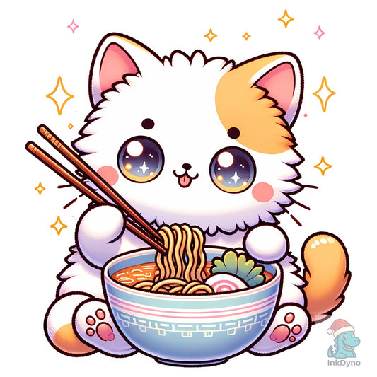 Kawaii Cute Cat Earting Ramen Design - DTF Transfer