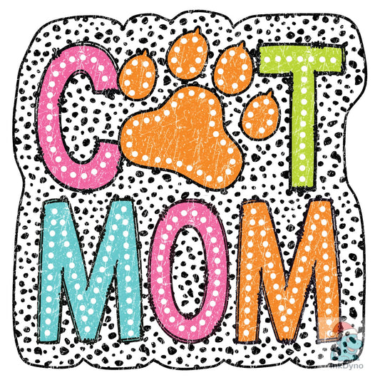 Cat Mom Mama Dalmatian Dots Doodle - DTF Transfer