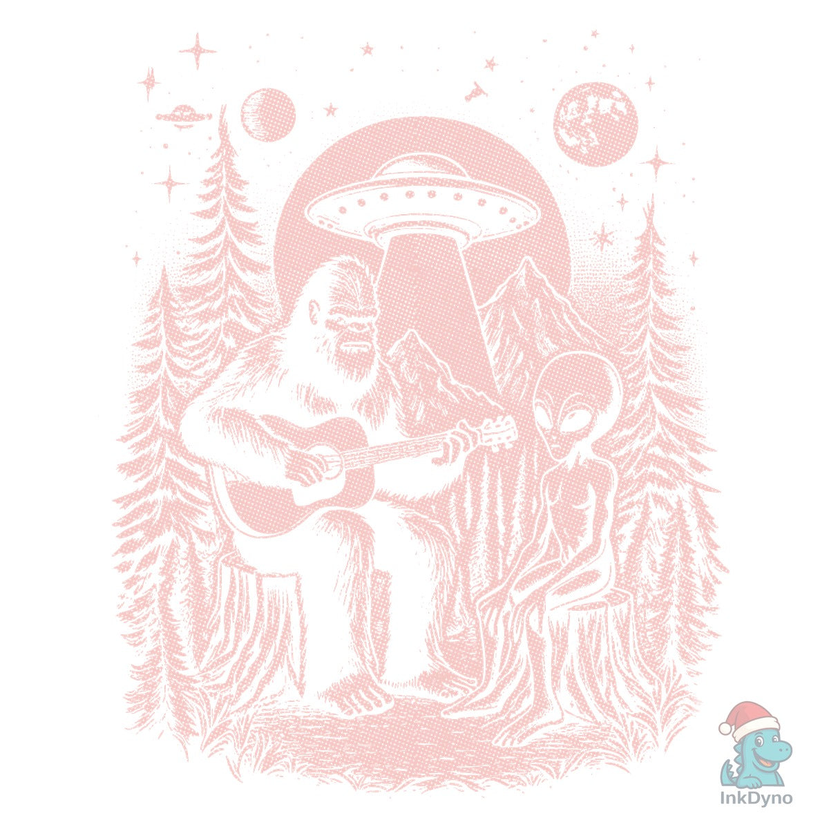 Bigfoot Playing Guitar with Alien