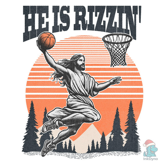 He Is Rizzin Basketball Jesus Tee Art - DTF Transfer