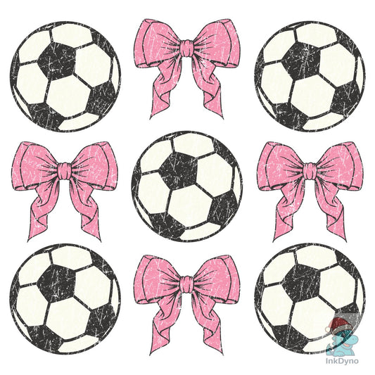 Coquette Soccer Distressed Pink Bow - DTF Transfer