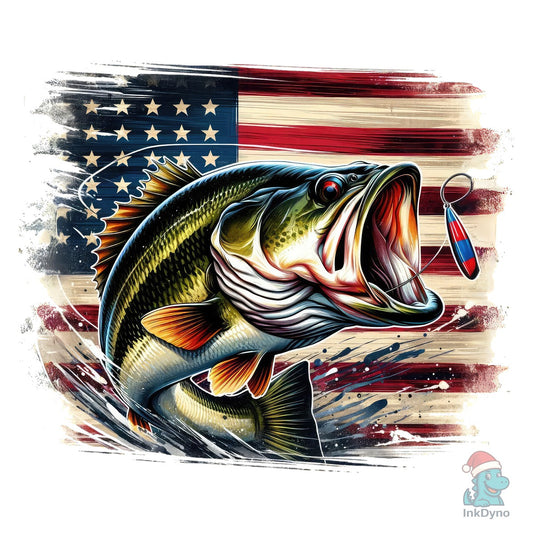 USA Patriotic Bass Fishing American - DTF Transfer
