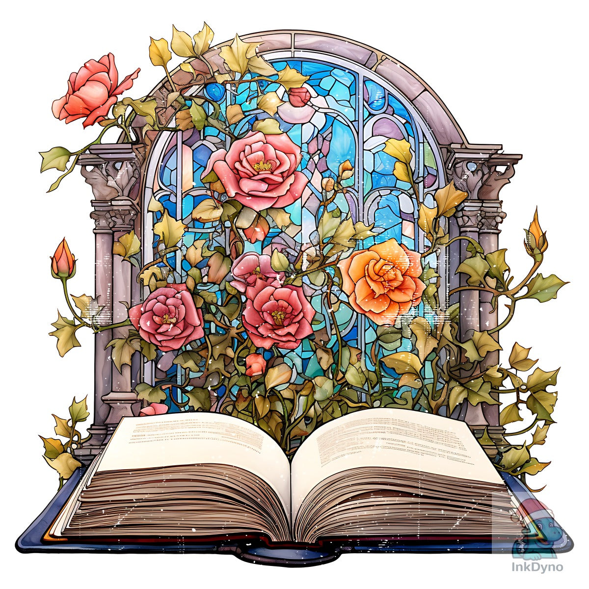 Jesus Stained Glass Bible Book Roses