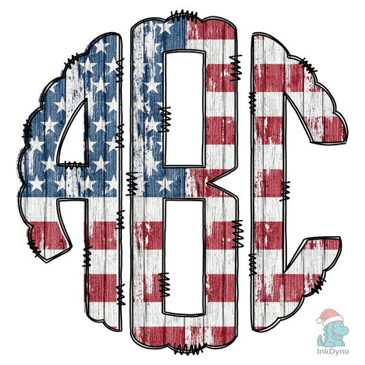 USA Flag Wood Handdraw Monogram Set - DTF Transfer