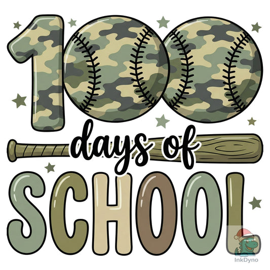 Camo Baseball 100 Days of School - DTF Transfer