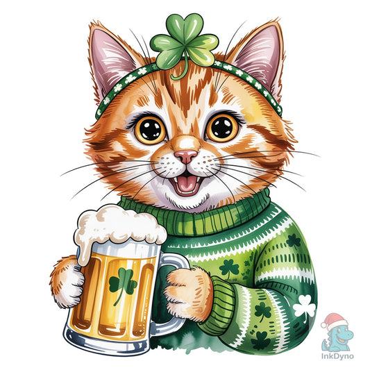 St Patricks Day Cat Funny Cat Beer - DTF Transfer