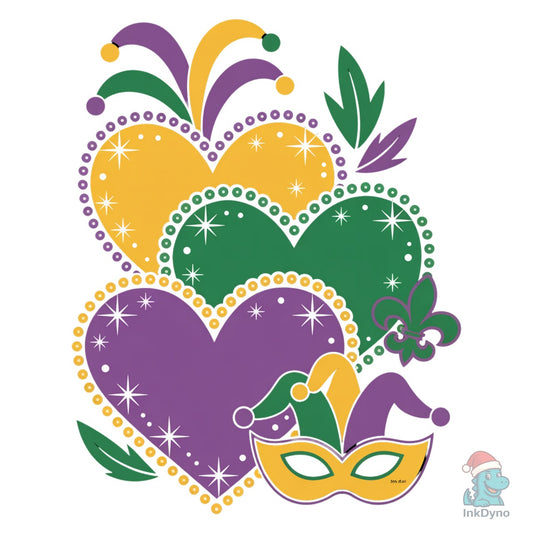 Mardi Gras Hearts - DTF Transfer