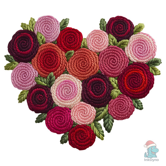 Faux Yarn Valentine Heart Roses - DTF Transfer