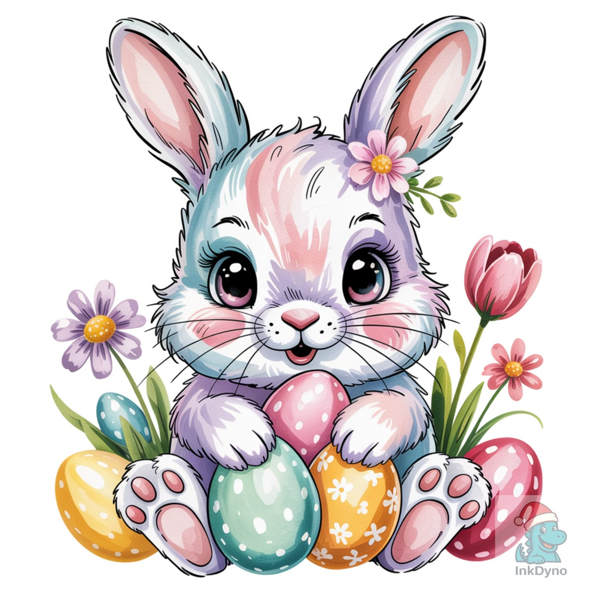 Floral Easter Bunny with Eggs