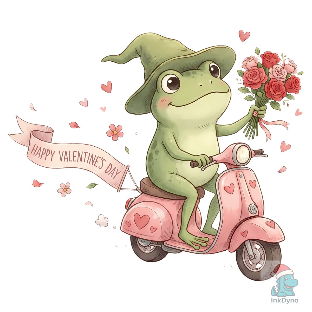 Cute Valentine Frog Riding Scooter