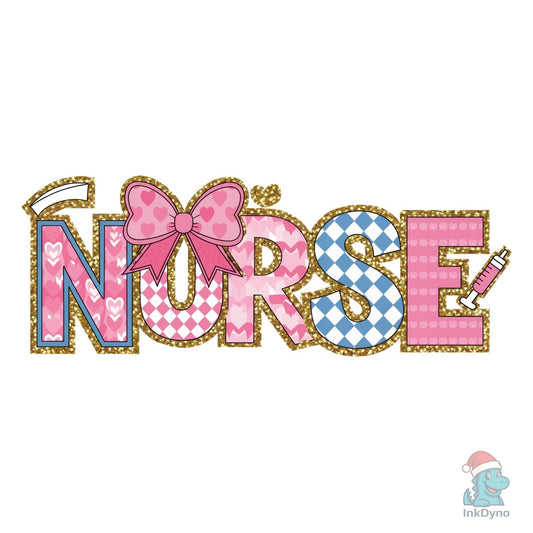Hospital Nurse Coquette Bow Hearts - DTF Transfer