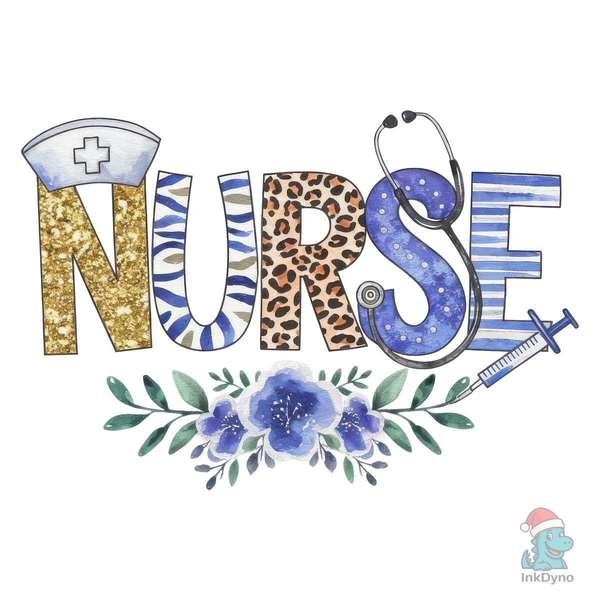 Hospital Nurse Medic Blue Flowers