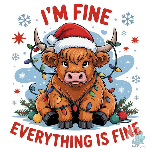 Highland Cow Christmas Lights I'm Fine - DTF Transfer