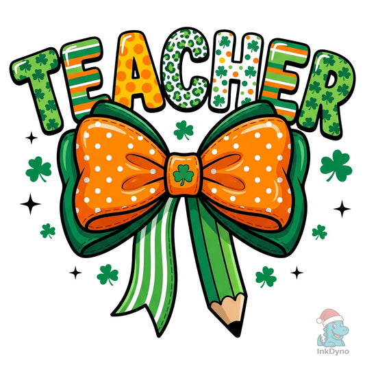 Teacher Shamrock Bow St Patrick's - DTF Transfer