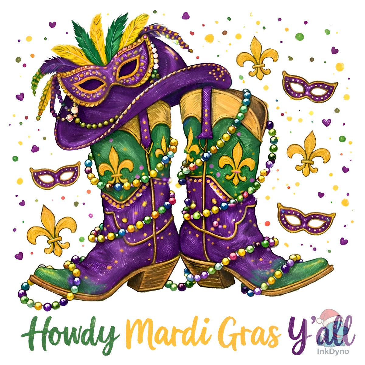 Howdy Mardi Gras Y'all Cowboy Boots