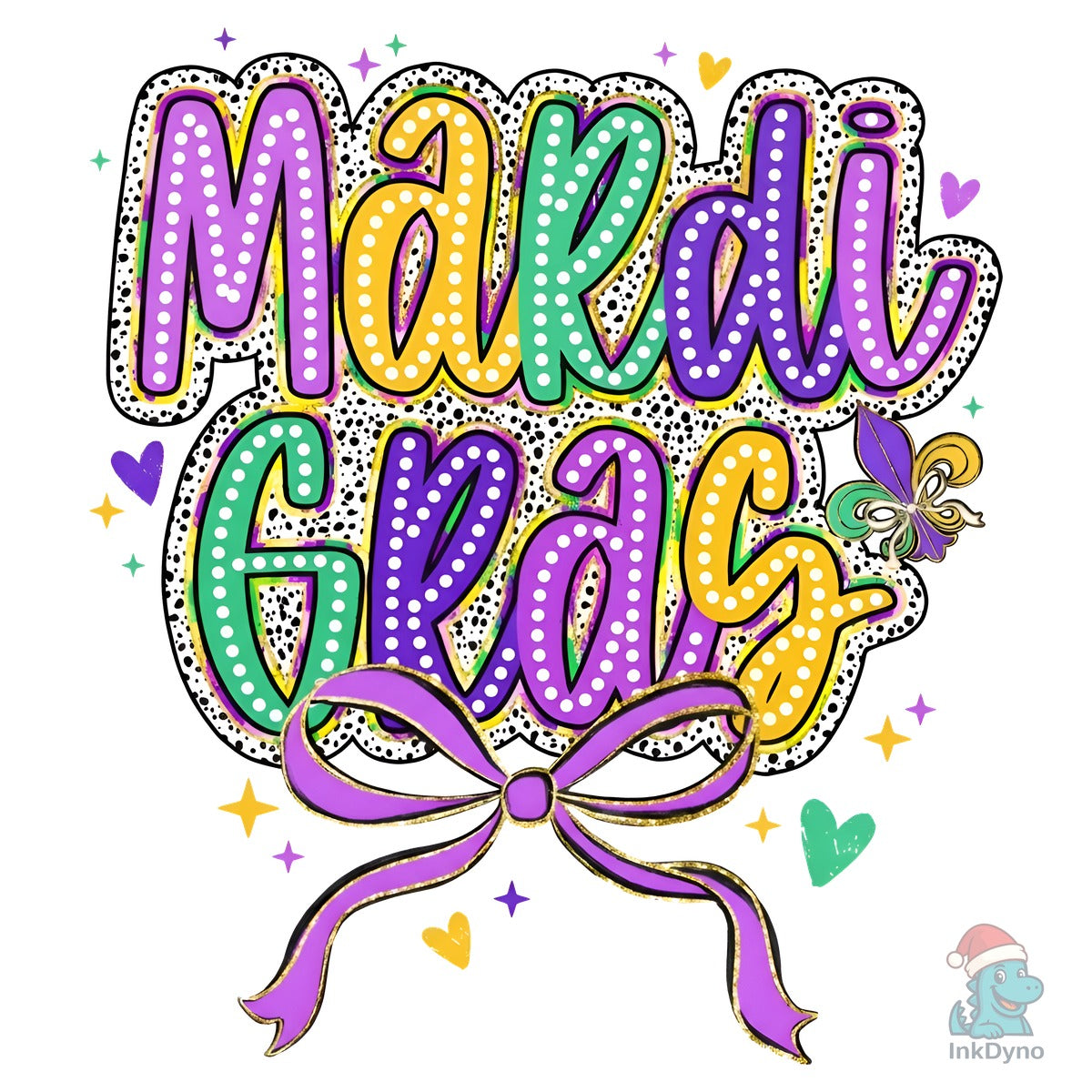 Mardi Gras Polka Lettering Bow