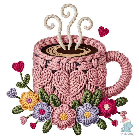 Faux Yarn Valentine Floral Coffee - DTF Transfer