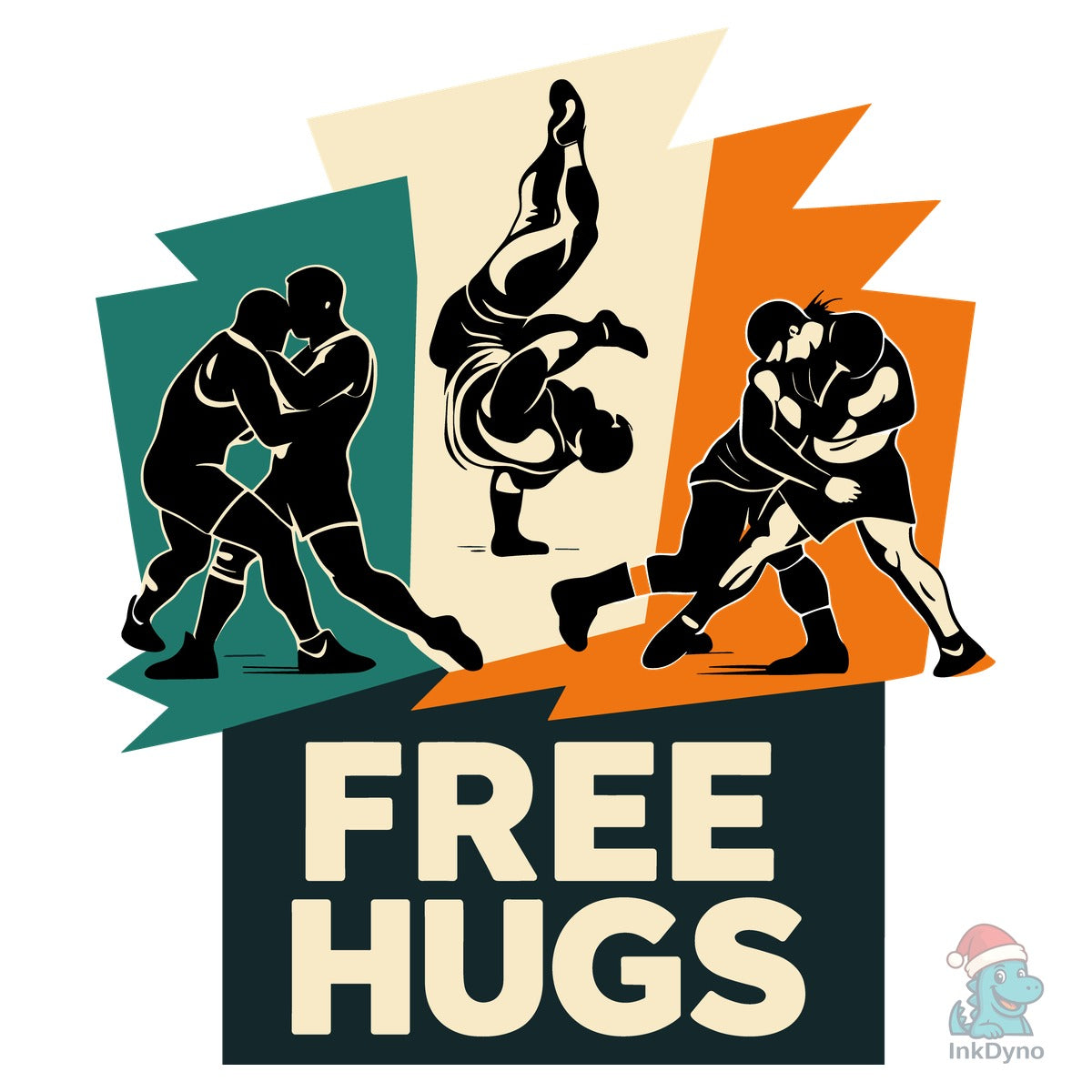 Free Hugs Wrestling Retro Illustration