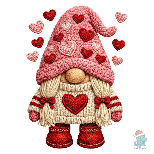 Valentine Knitted Heart Gnome - DTF Transfer