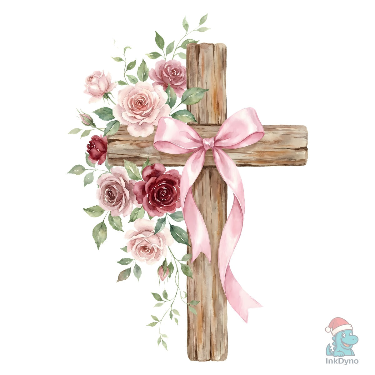 Watercolor Floral Cross with Pink