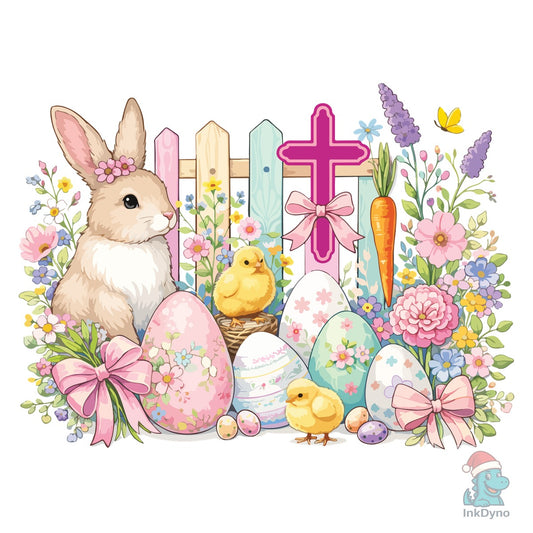 Christian Bunny Cross Floral Easter Day - DTF Transfer