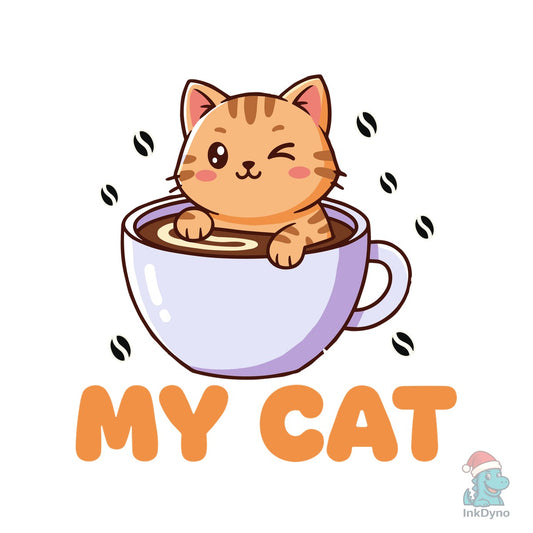 Funny Cat and Coffee Lover T-Shirt - DTF Transfer