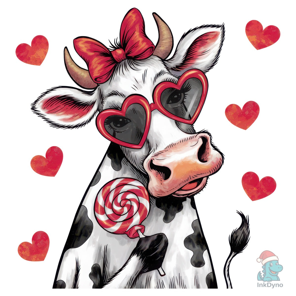 Funny Cow with Lollipop Hearts