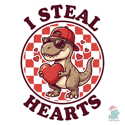 I Steal Hearts Cute Valentine Dinosaur - DTF Transfer