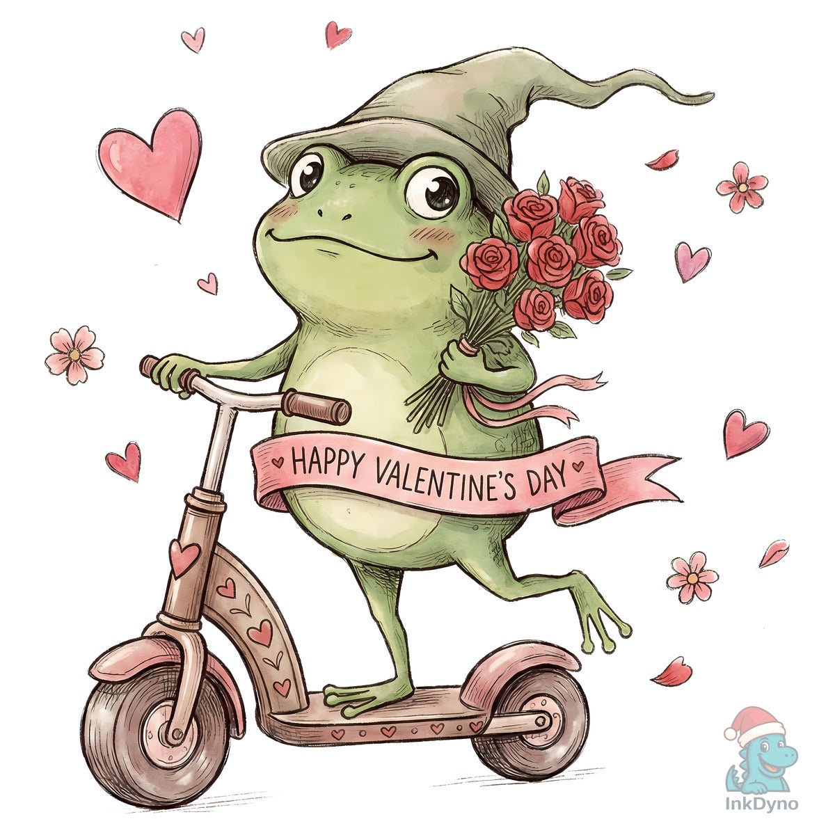Cute Frog Valentine Riding Scooter