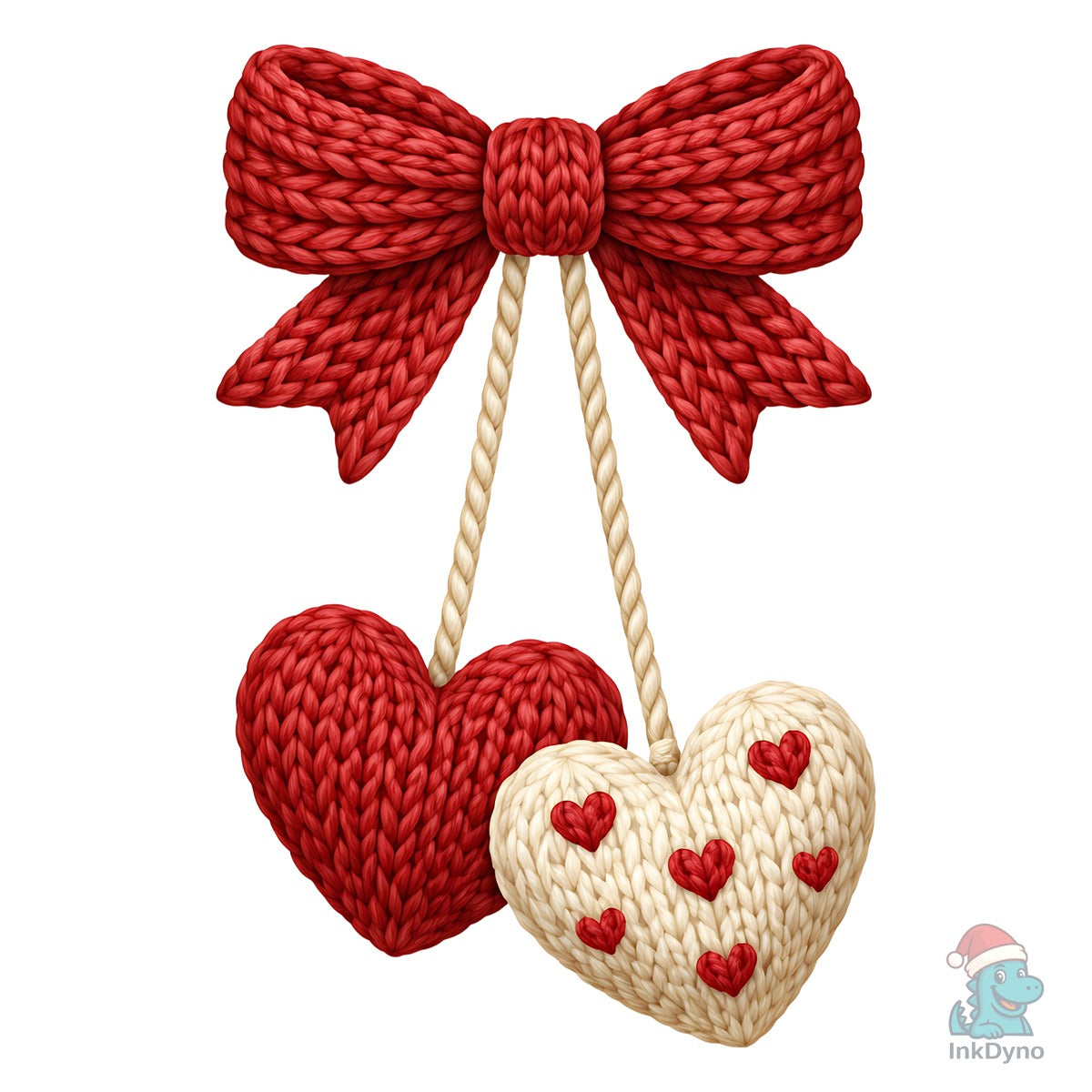 Knitted Hearts Hanging Bow