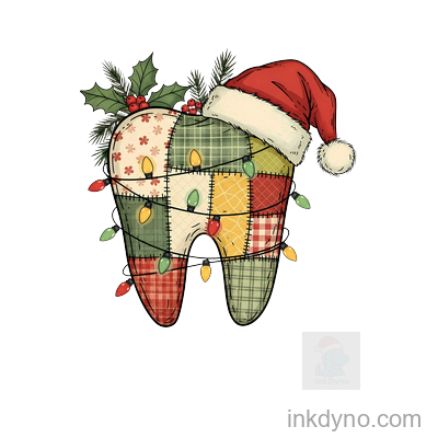 Festive Christmas Tooth With Lights And Santa Hat — DTF Transfer