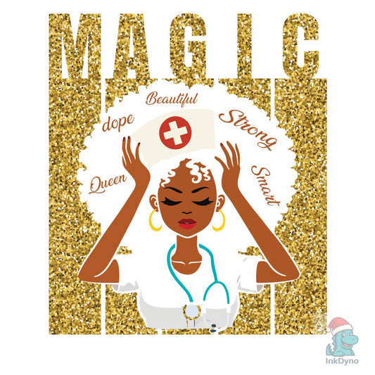 Golden Glitter Black Nurse Magic - DTF Transfer
