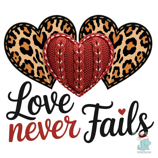 Love Never Fails Faith Based Valentine - DTF Transfer
