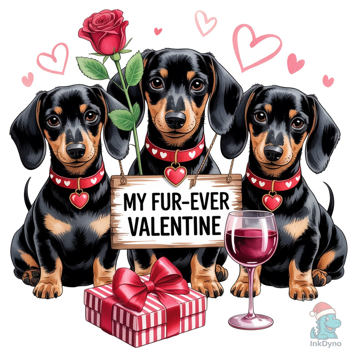 Three Dachshunds Celebrate Valentine's D