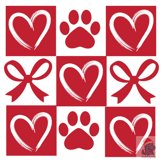 Retro Checkered Dog Paw Valentine - DTF Transfer