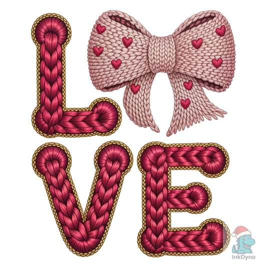 Valentine's Day LOVE Bow Faux Yarn - DTF Transfer