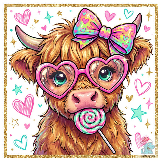 Cute Valentine Highland Cow Glitter - DTF Transfer