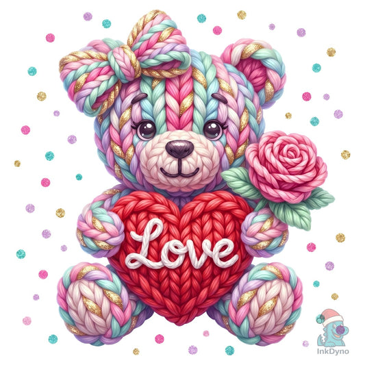 Faux Yarn Teddy Bear Valentine's Day - DTF Transfer