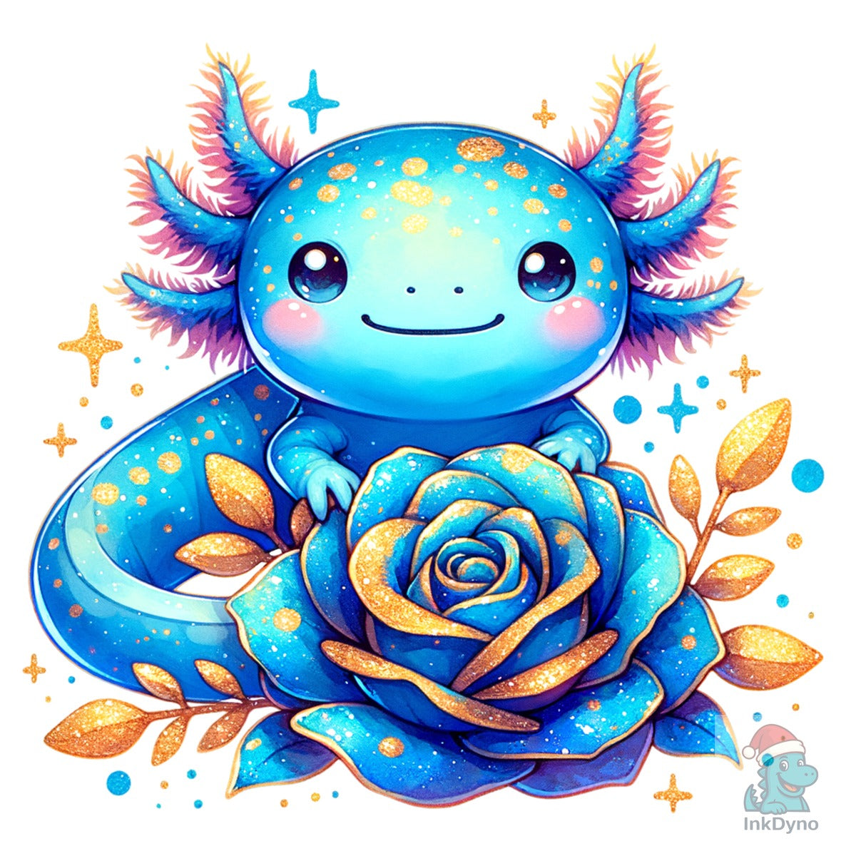 Blue Baby Axolotl Rose Flower Kids