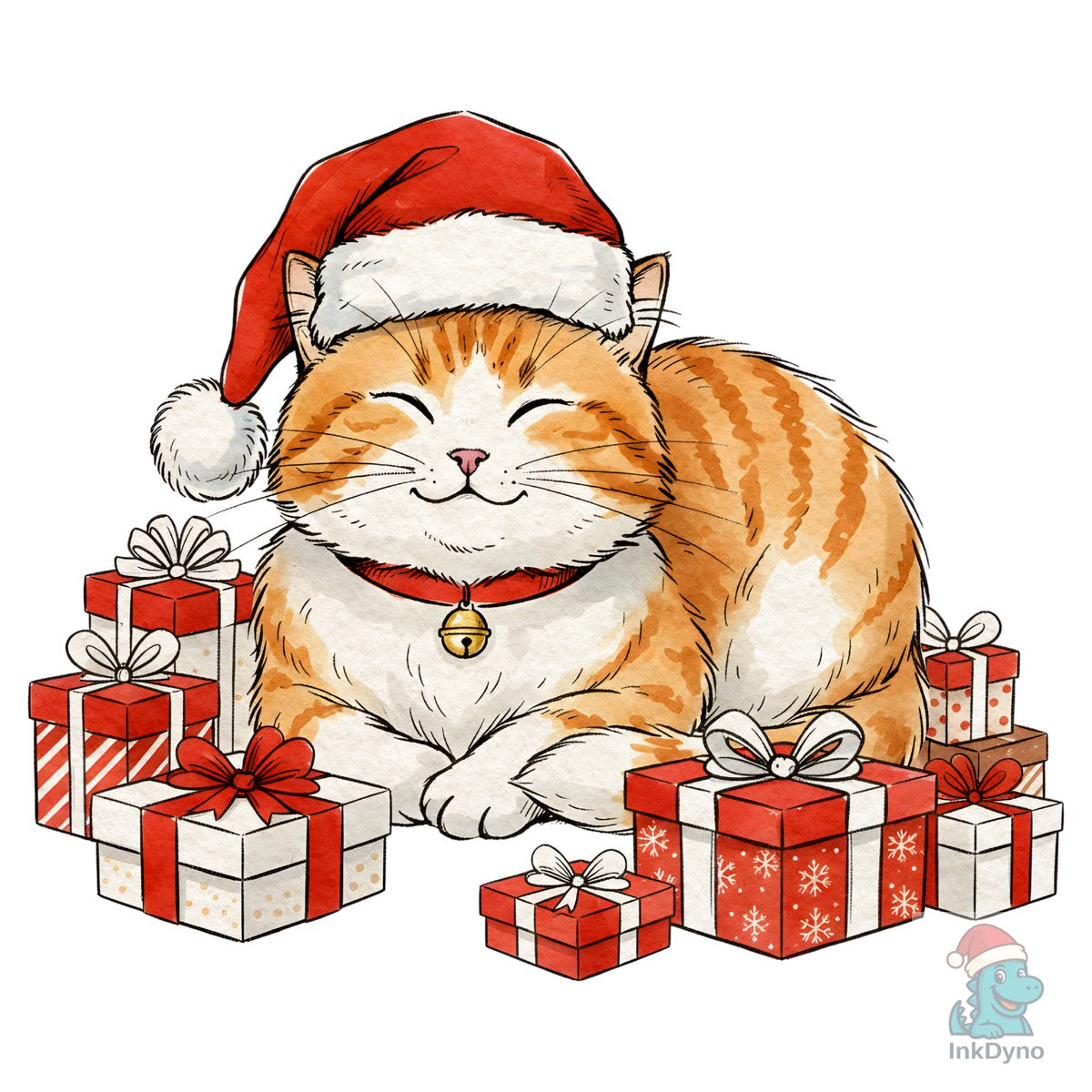 Cute Christmas Cat with Gifts