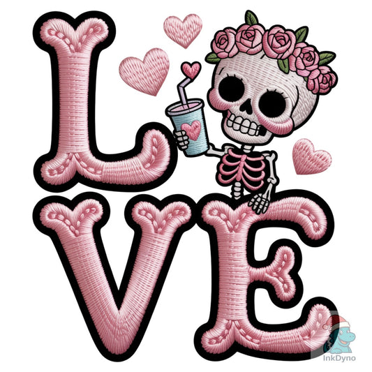 Embroidery Valentine Skeleton Love - DTF Transfer