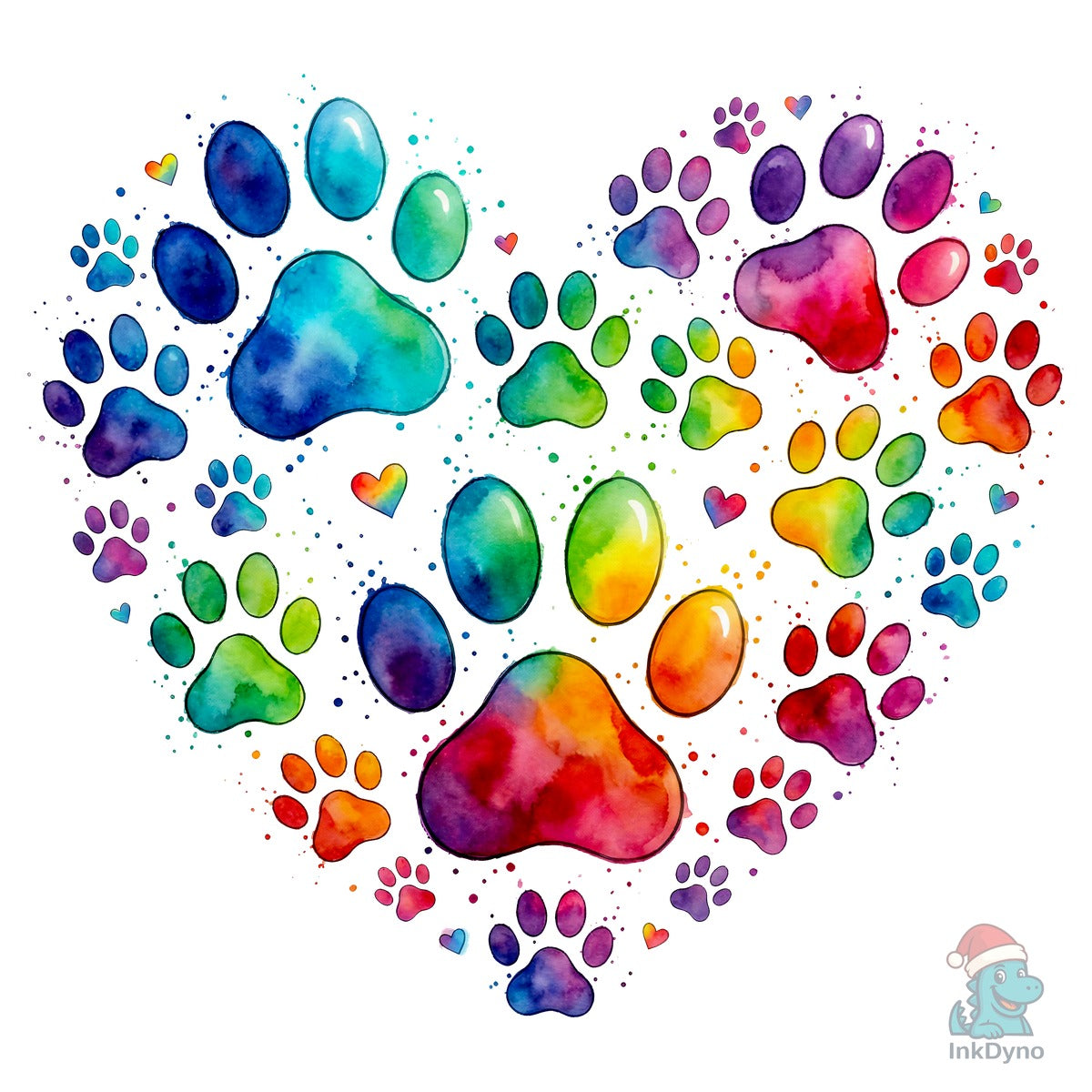 Watercolor Paw Print Heart Art