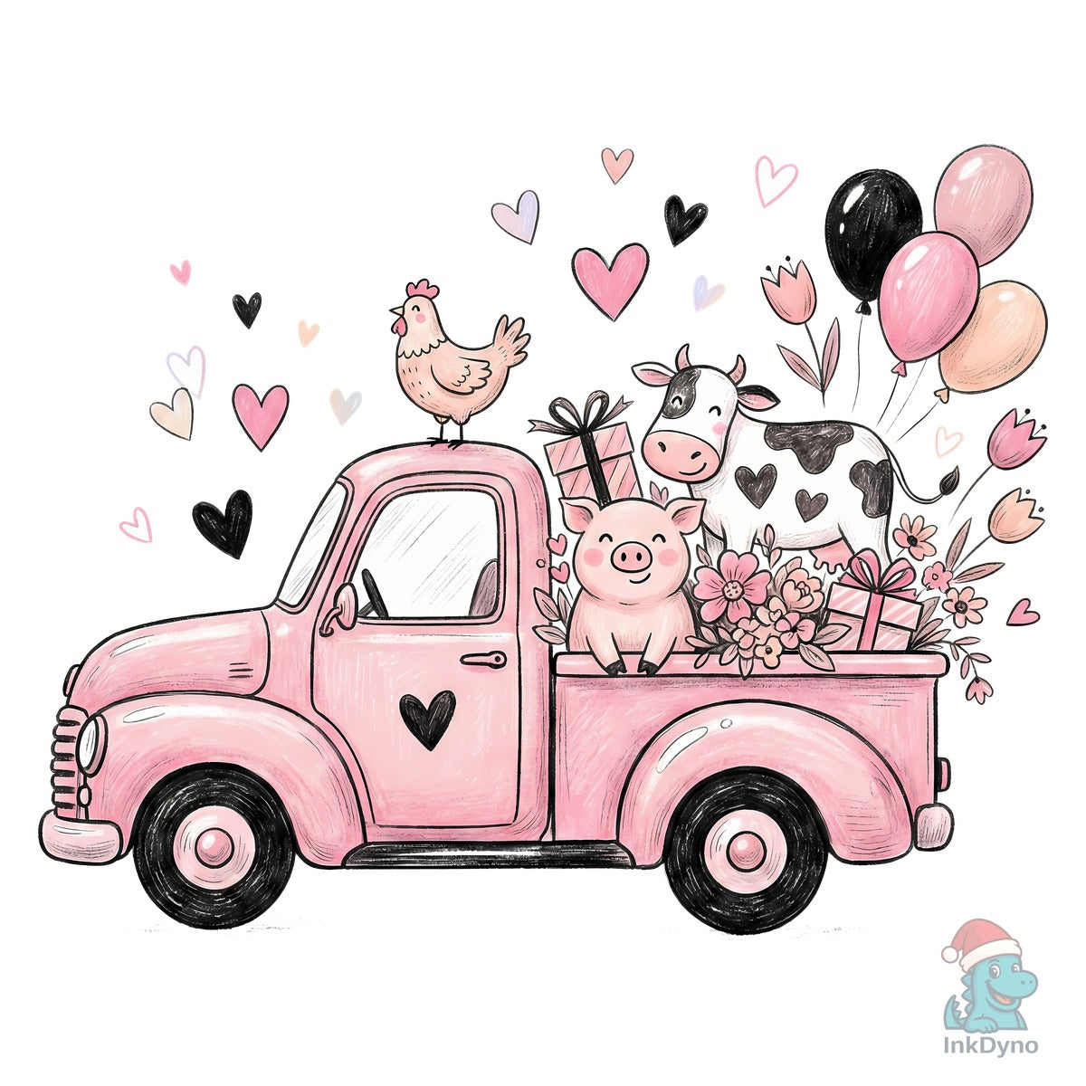 Pink Farm Truck Valentine Sublimation