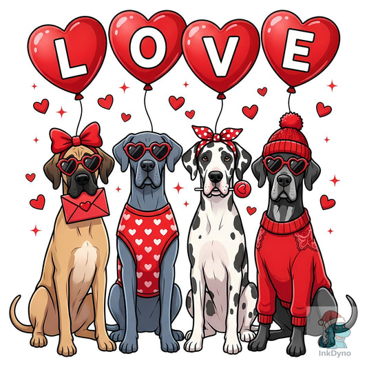 Cute Valentine Great Dane Dogs - DTF Transfer