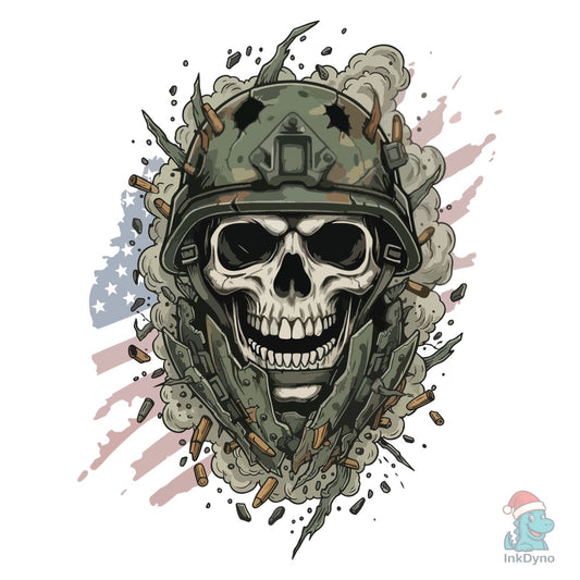 Skull in Military Helmet Illustration - DTF Transfer
