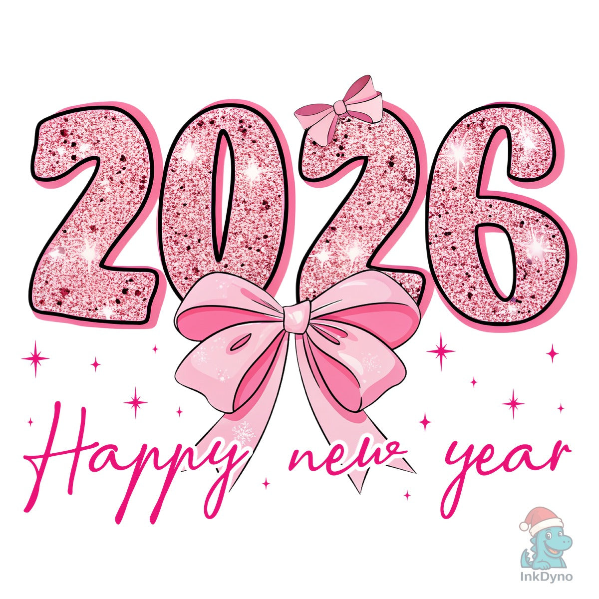Happy New Year 2026 Pink Glitter