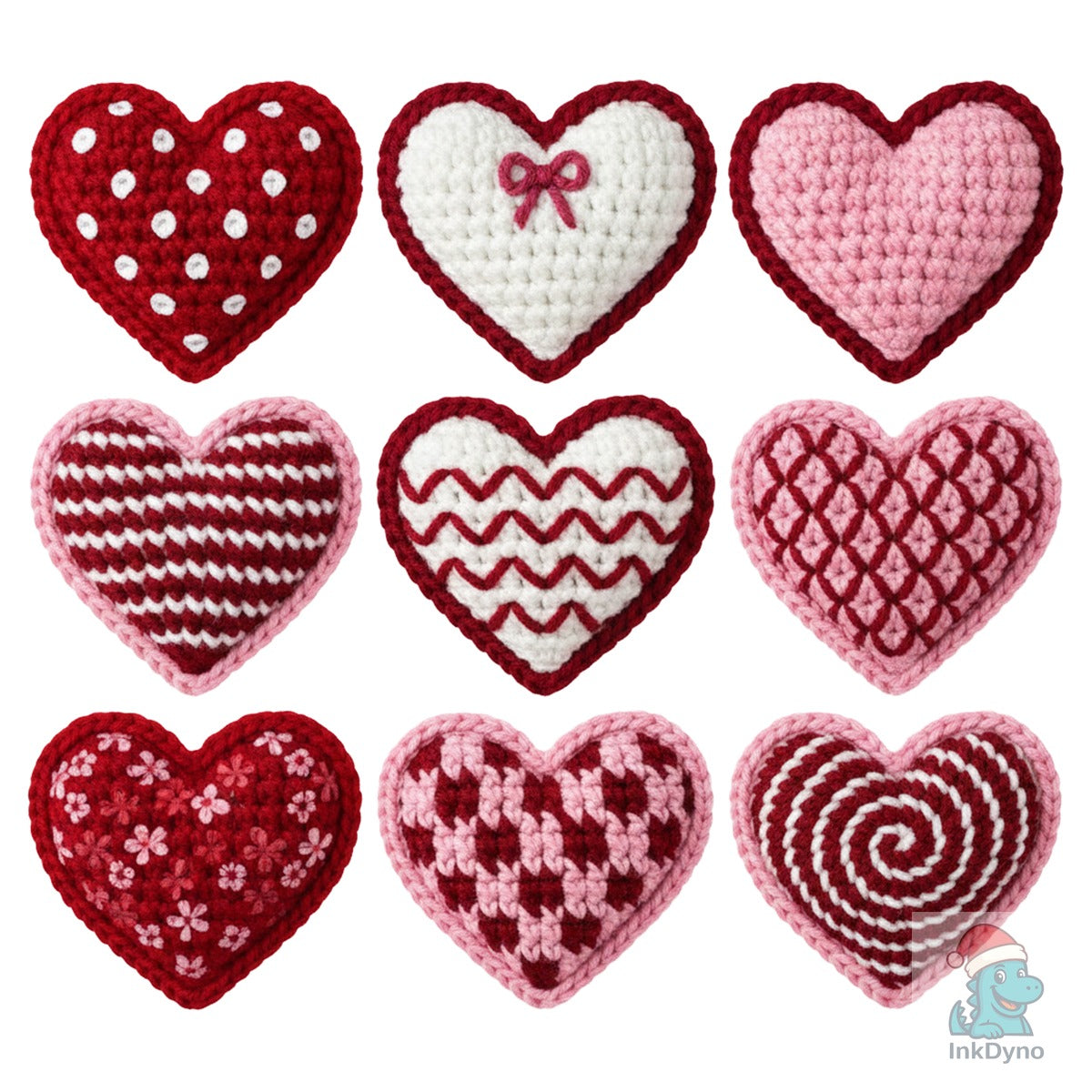 Faux Crochet Yarn Valentine Heart Bow