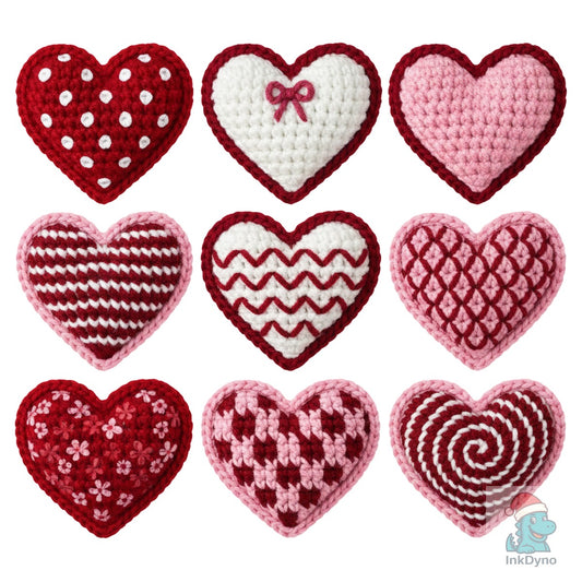 Faux Crochet Yarn Valentine Heart Bow - DTF Transfer